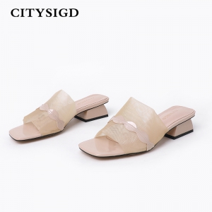 都市情人CITYSIGD2020夏季新款高跟拖鞋网纱低跟
