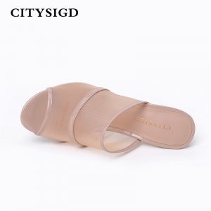 都市情人CITYSIGD2020夏季新款高跟拖鞋网纱粗跟