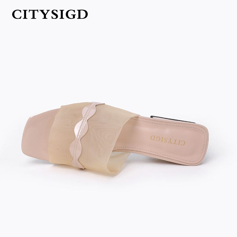 都市情人CITYSIGD2020夏季新款高跟拖鞋网纱低跟