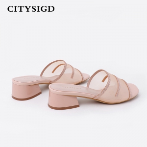都市情人CITYSIGD2020夏季新款低跟拖鞋网纱